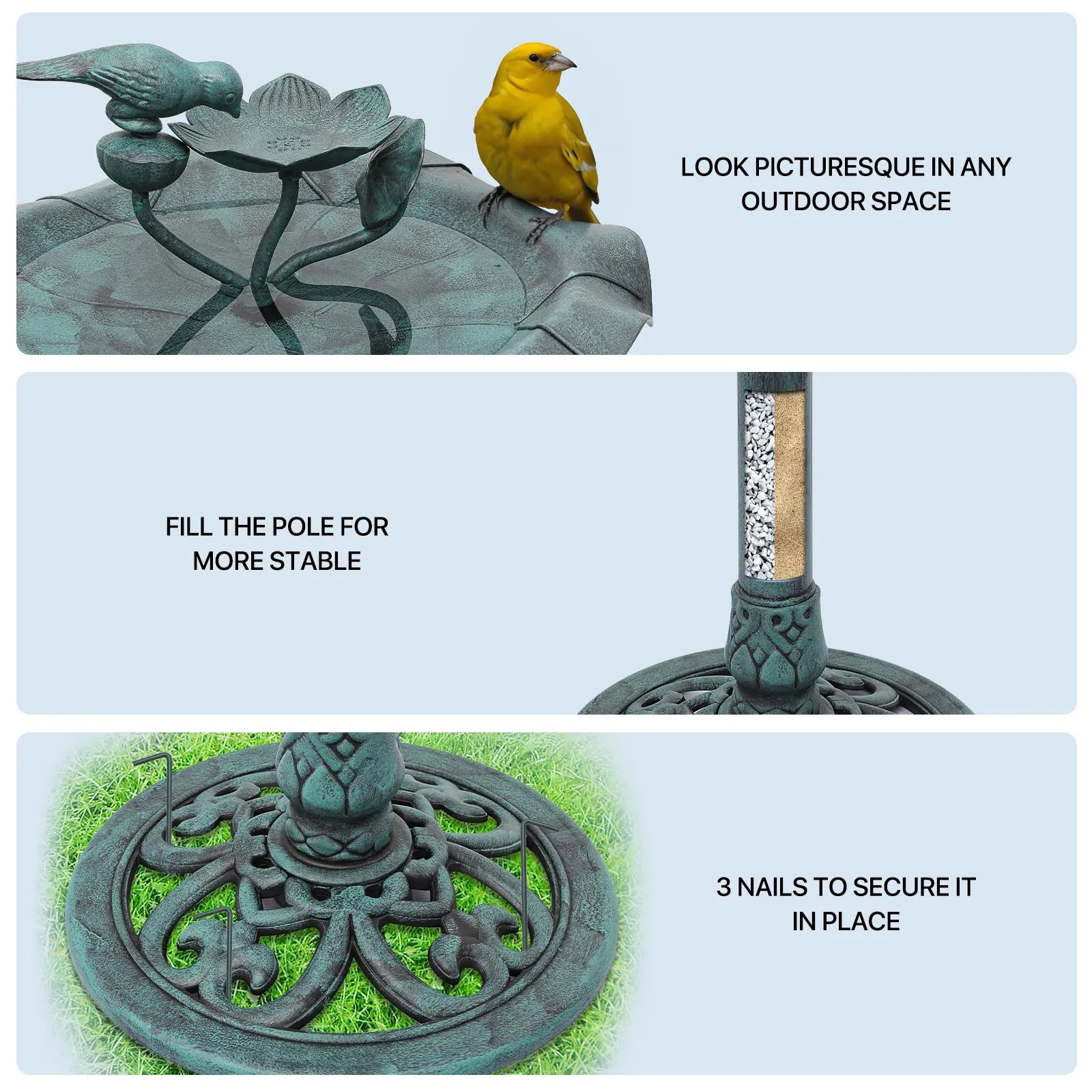28" Green Outdoor Pedestal Bird Bath Garden Patio Decor
