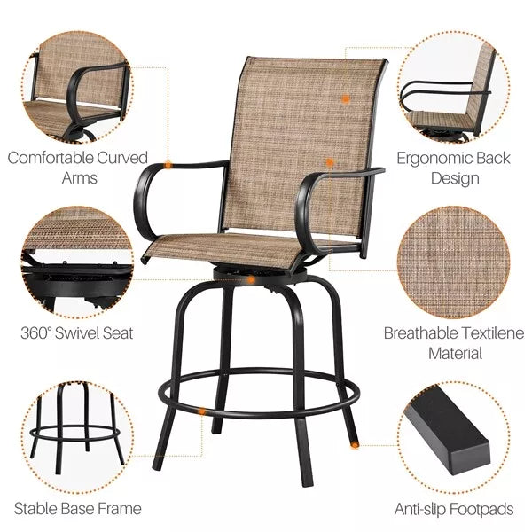 Outdoor Patio Swivel Bar Stools Set of 2 Texteline Bistro Chairs