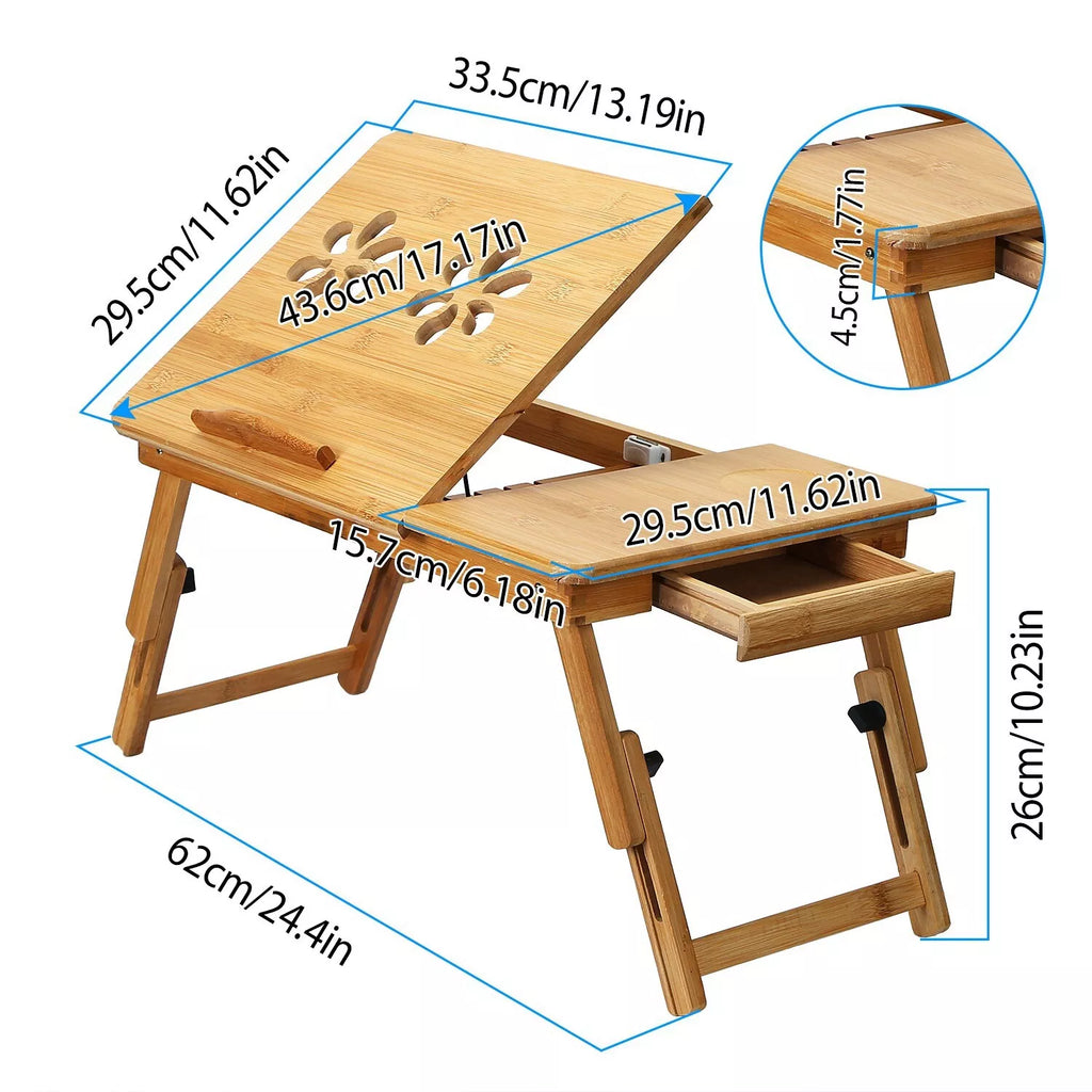 Adjustable Bamboo Laptop Desk Folding Stand for Bed & Sofa