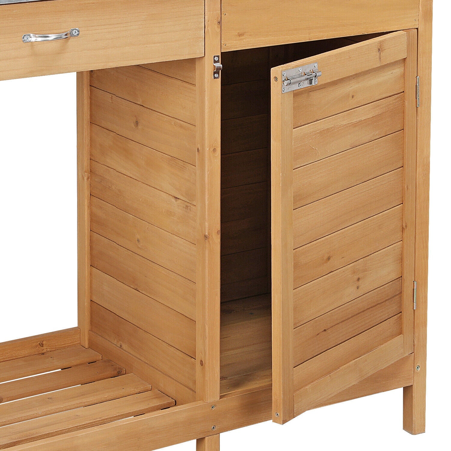 Outdoor Garden Potting Bench with Storage & Metal Tabletop
