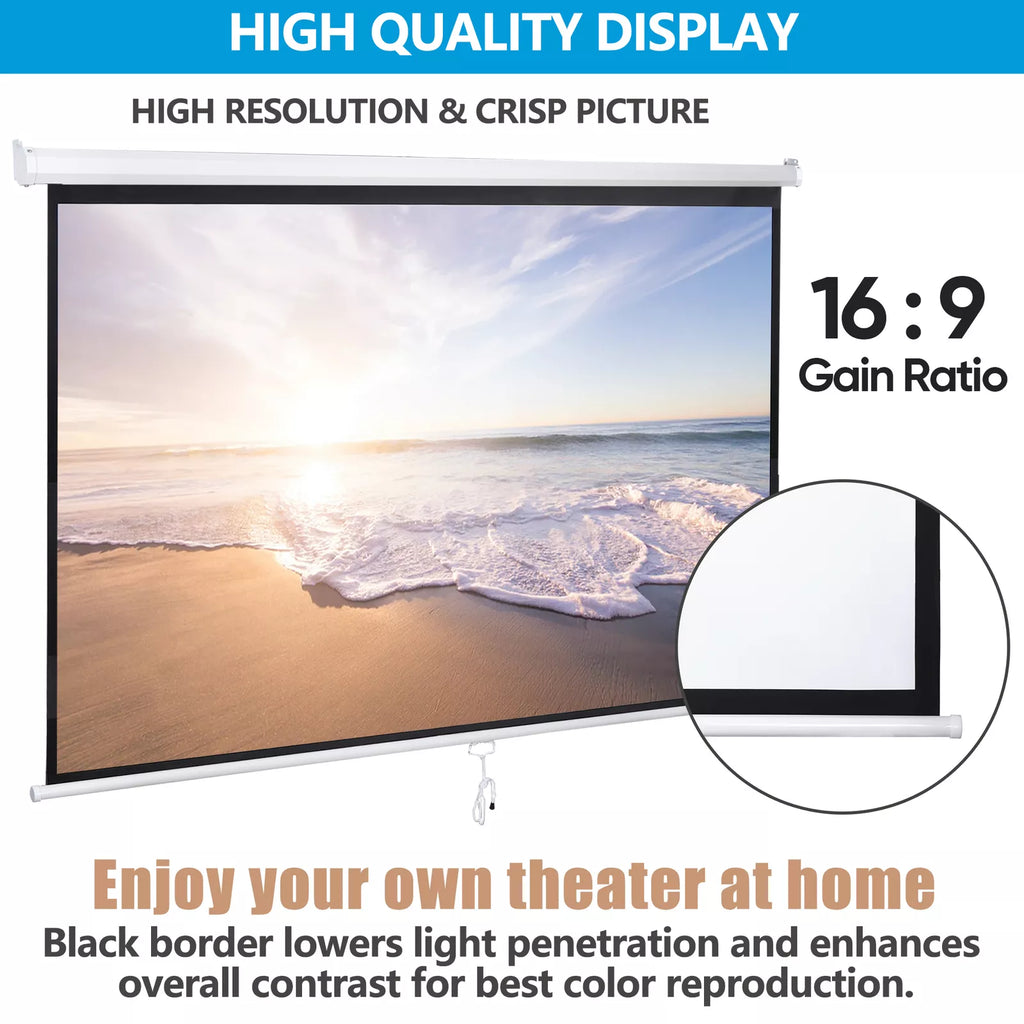 100" 16:9 HD Pull Down Projector Screen Home Office Use