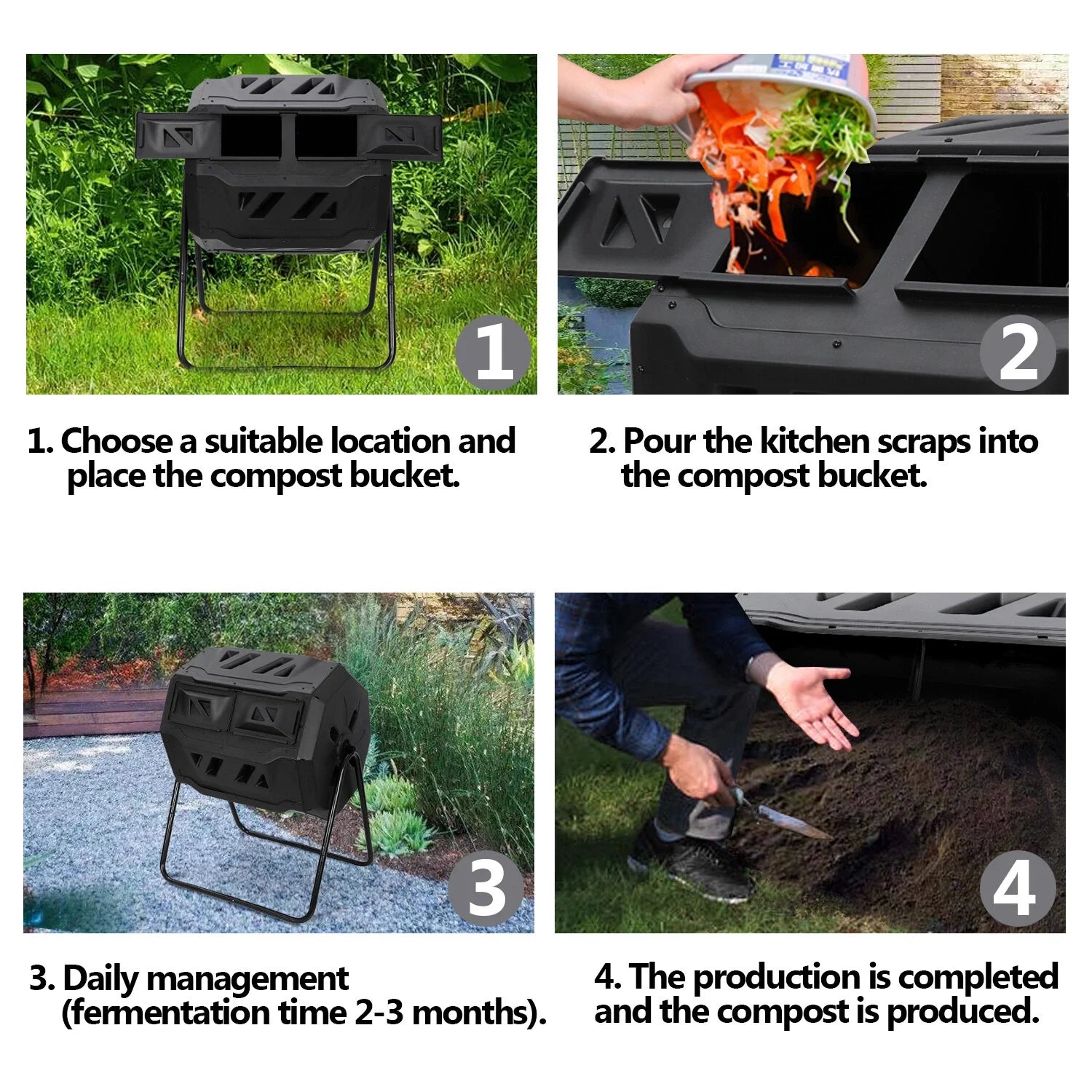 43 Gallon Outdoor Dual Compost Tumbler Bin with Rotating Chambers