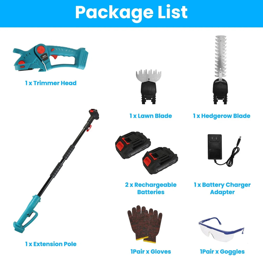 Cordless 3-in-1 Hedge Trimmer Grass Shear with Pole 21V Power Tool