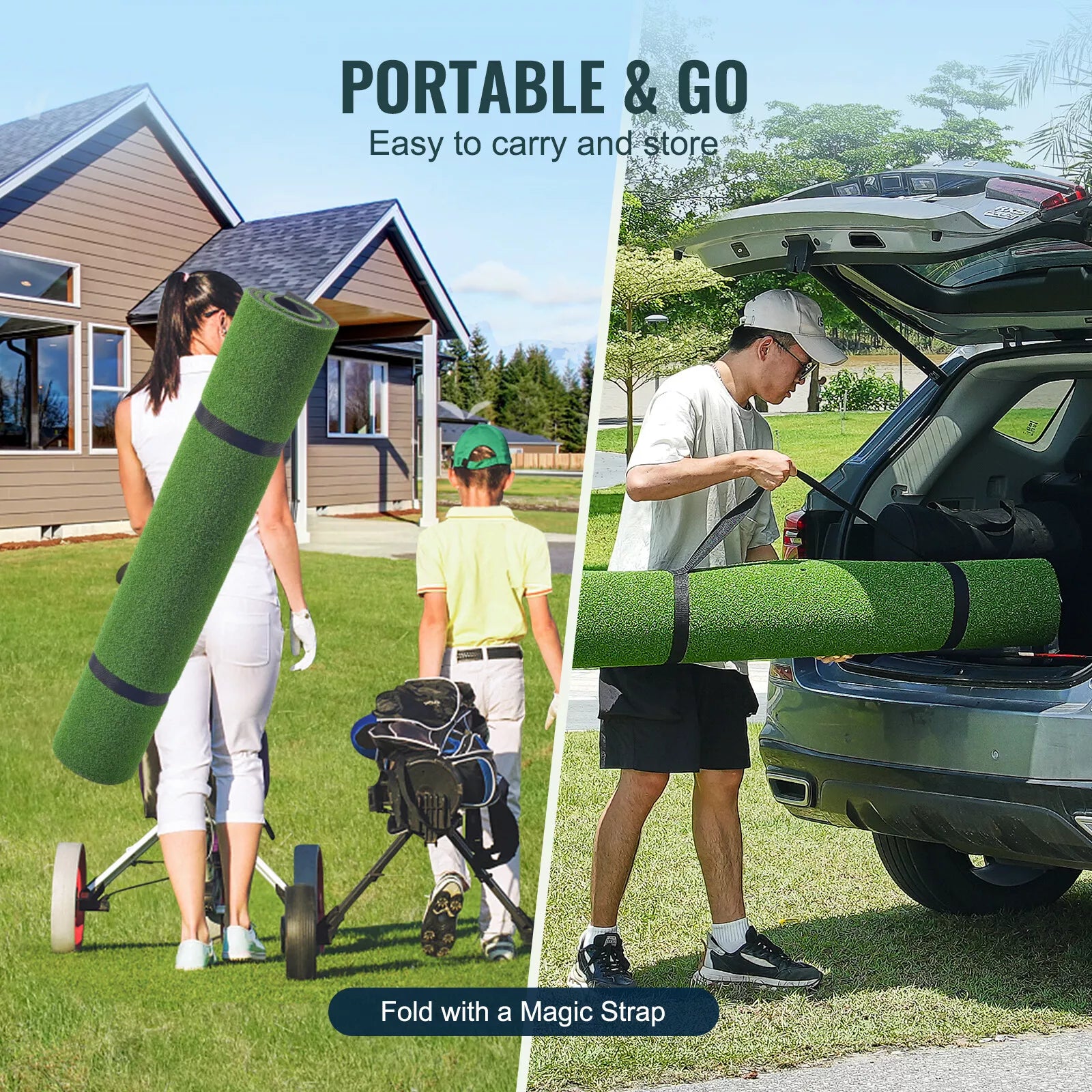 Golf Hitting Mat 5x4ft with Tees Dual Turf for Indoor Outdoor Practice