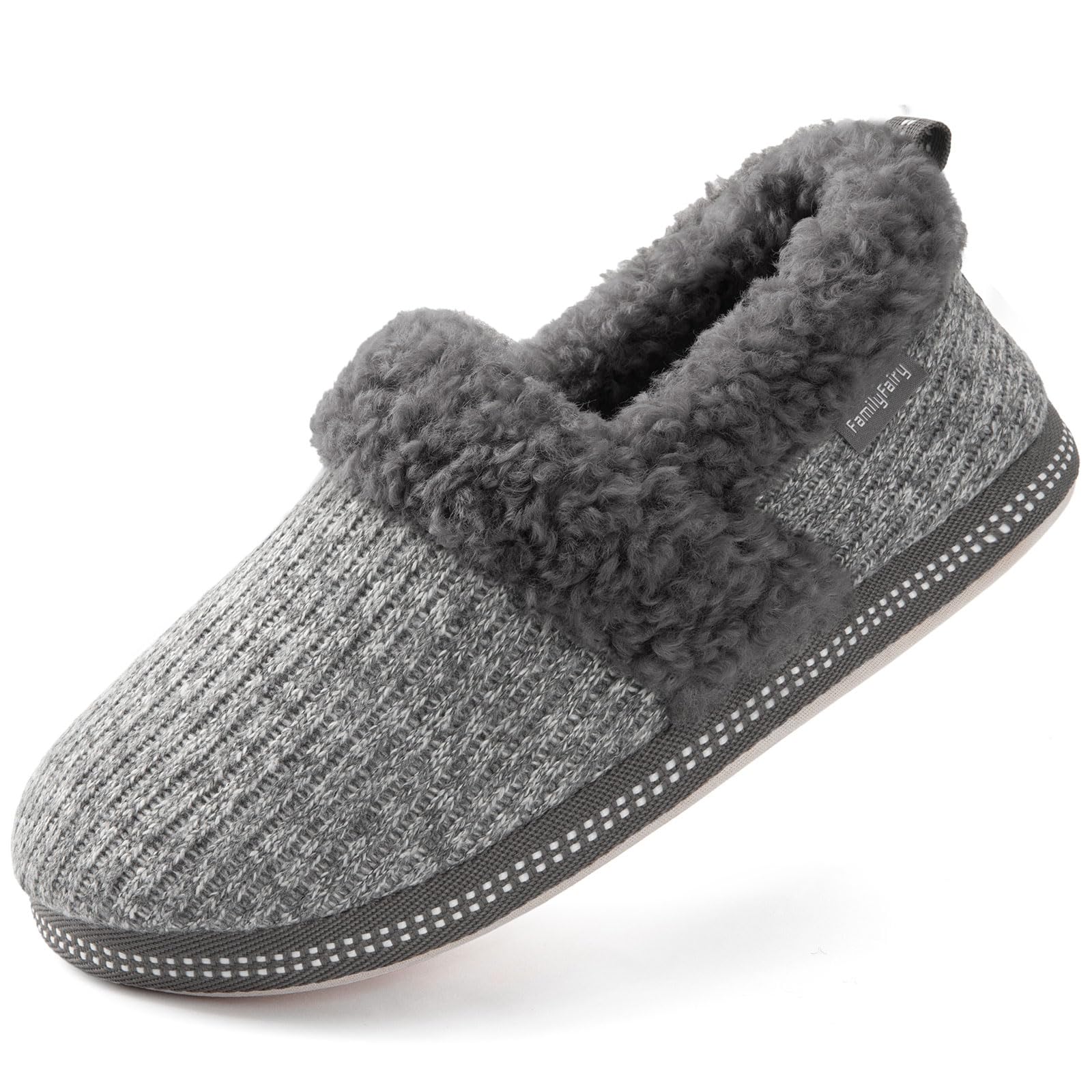 Women’s Fluffy Memory Foam House Slippers Cosy Indoor Warm Non-Slip – Grey UK 3-4