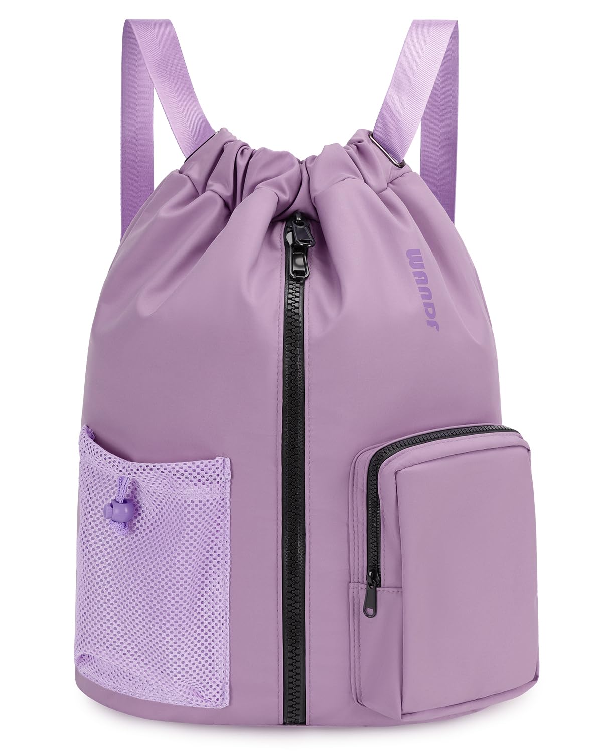 Drawstring Gym Bag with Shoe Compartment Water-Resistant Sports Backpack – Lilac