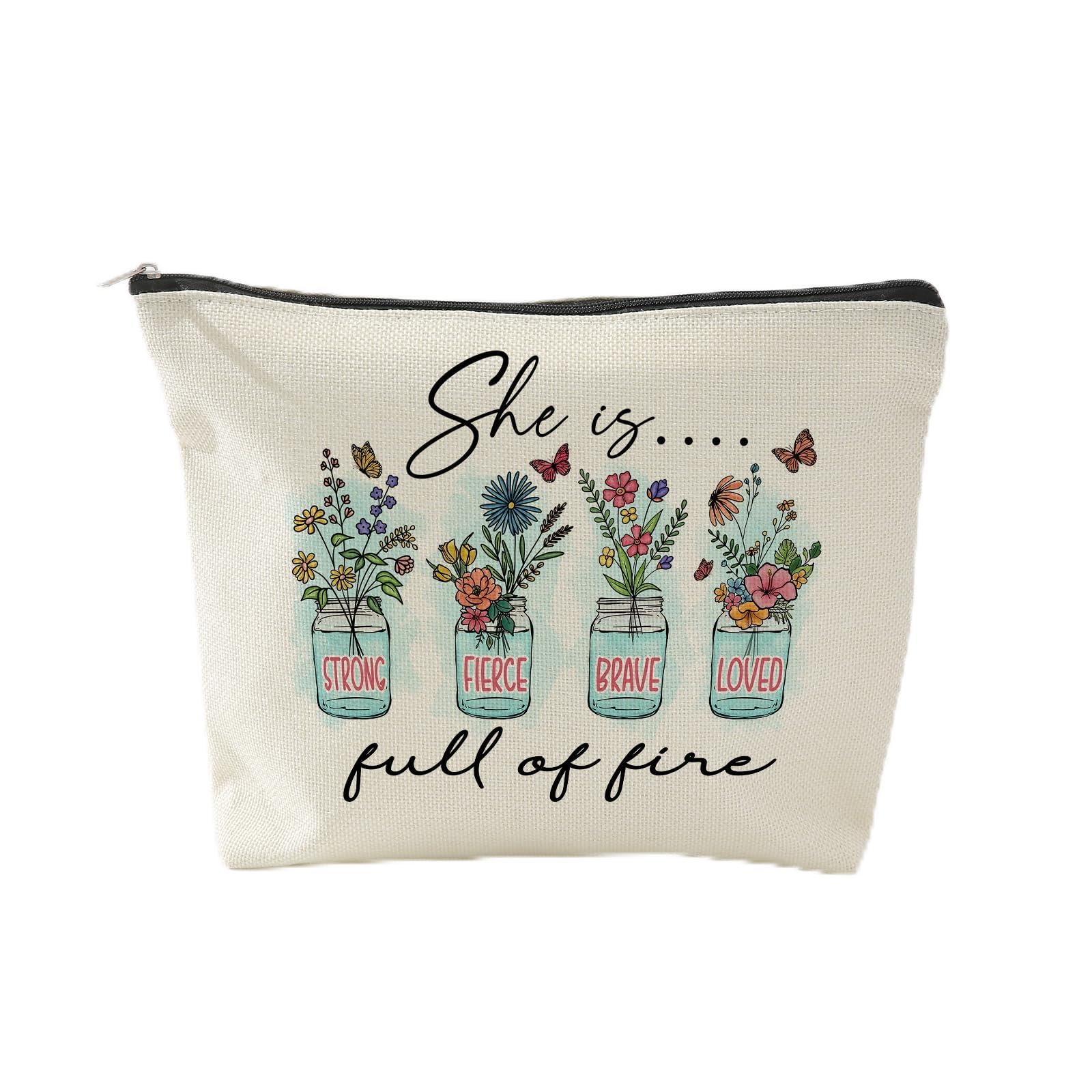 Large Floral Cotton Cosmetic Bag Waterproof Lined Zipper Pouch – Floral