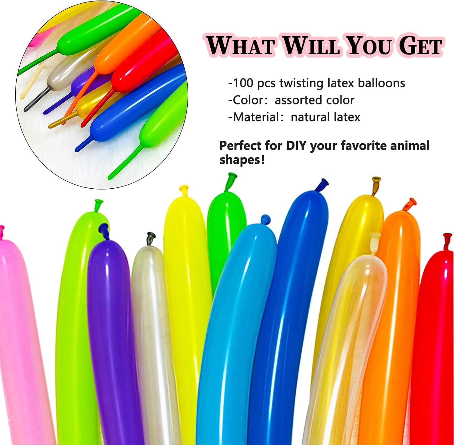 Black Modelling Balloons 100Pcs Thickening Latex Twisting Balloons for Animal Models – Black
