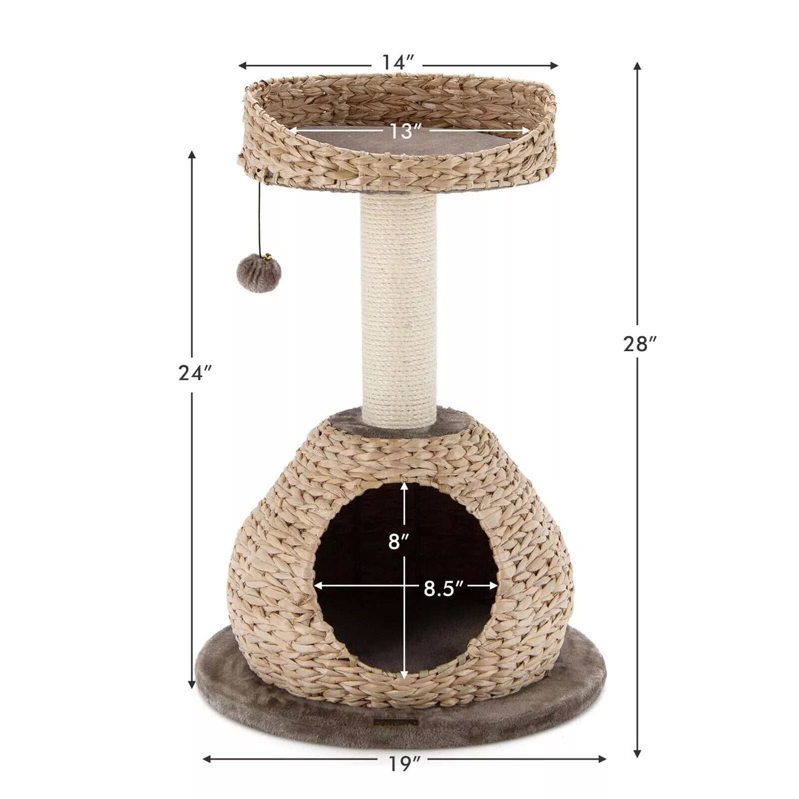 28" Cat Tree Tower Handcrafted with Natural Perch & Scratcher