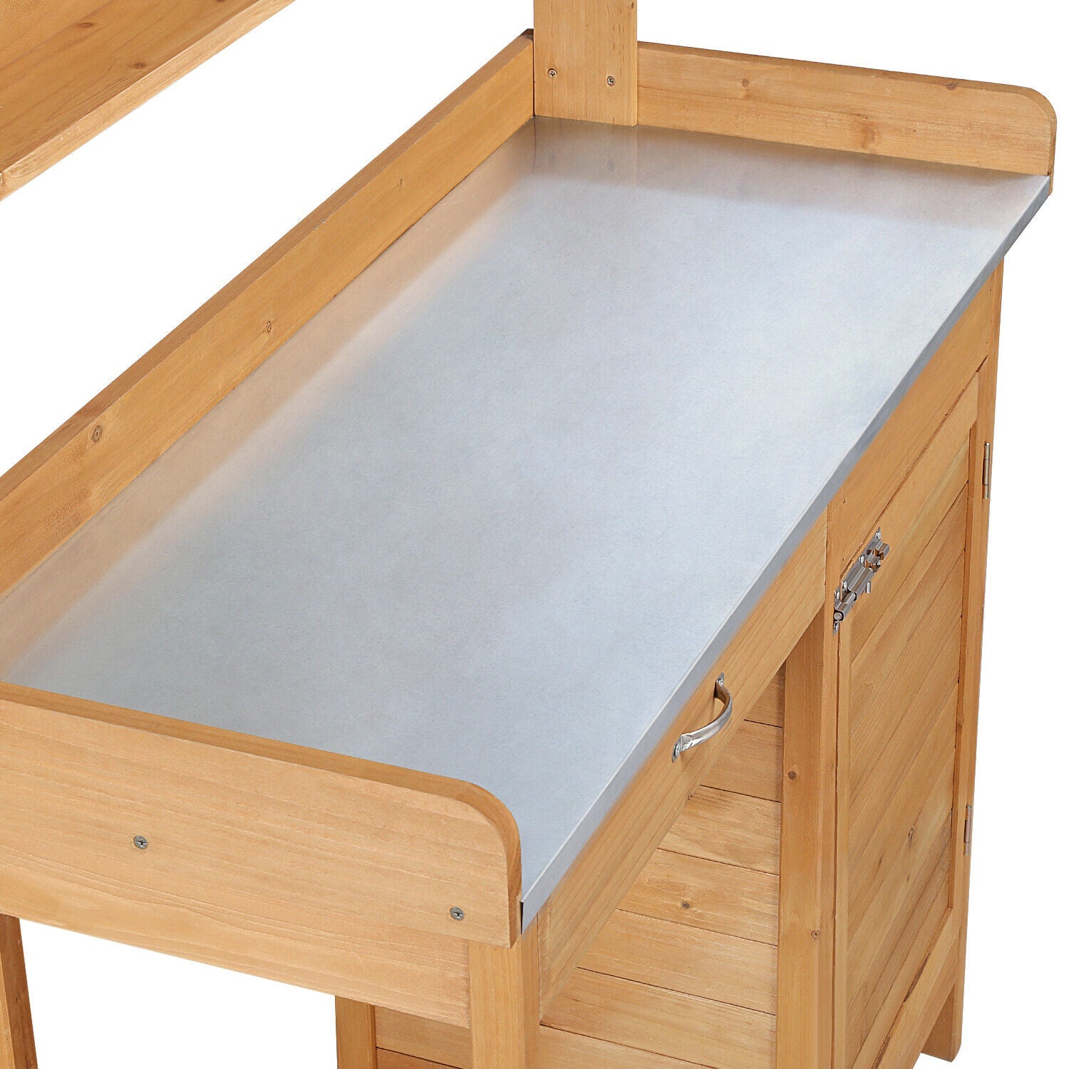 Outdoor Garden Potting Bench with Storage & Metal Tabletop