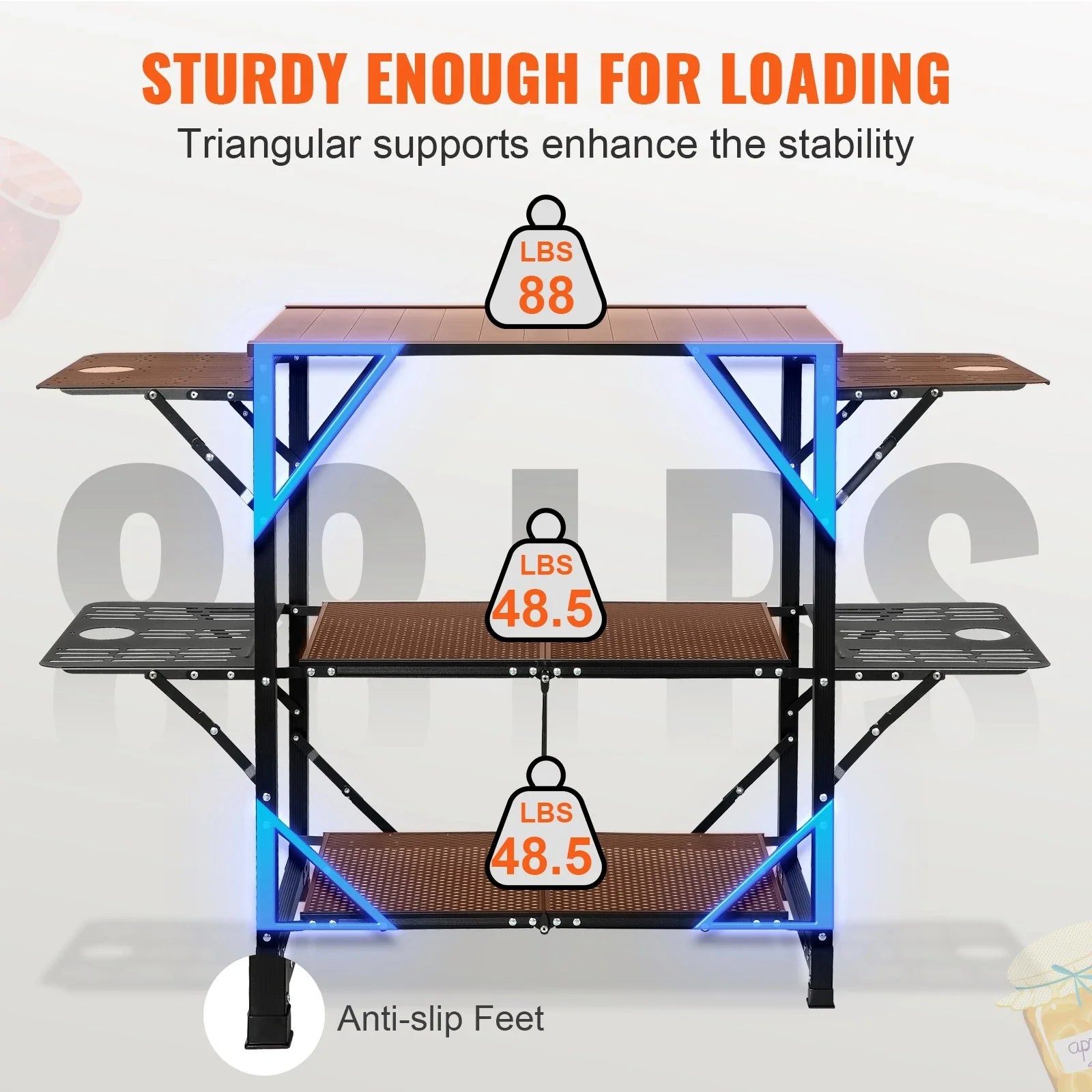Portable Camping Kitchen Table with 5 Foldable Tables & 2 Storage Shelves