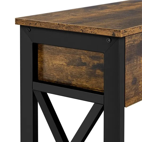 Rustic Brown Industrial Console Table with Drawer