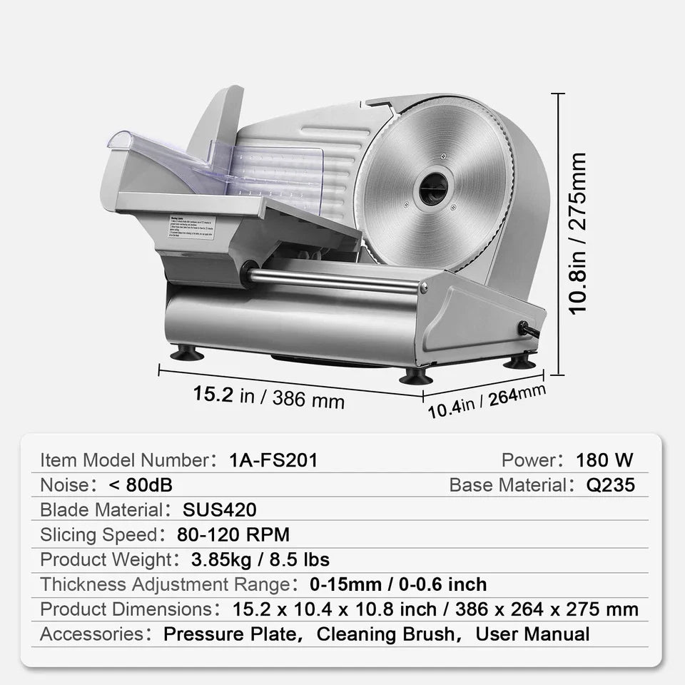 180W Electric Meat Slicer with 7.5" Blade and Adjustable Thickness
