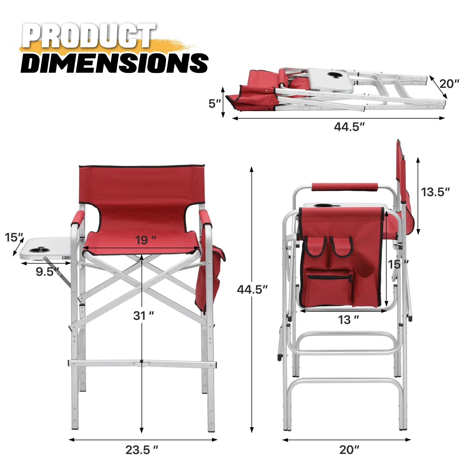 Red Folding Director Chair for Camping 23"x16" w/ Cup Holder