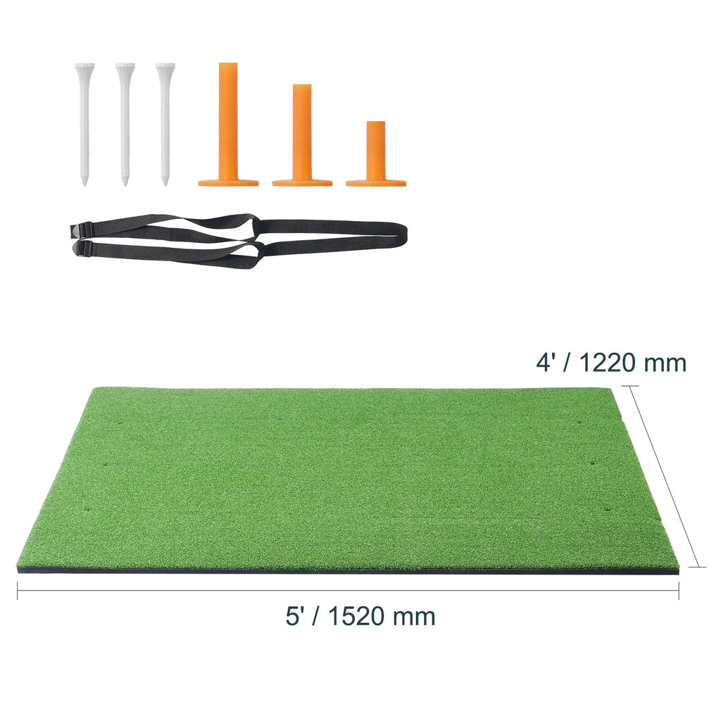 Golf Hitting Mat 5x4ft with Tees Dual Turf for Indoor Outdoor Practice