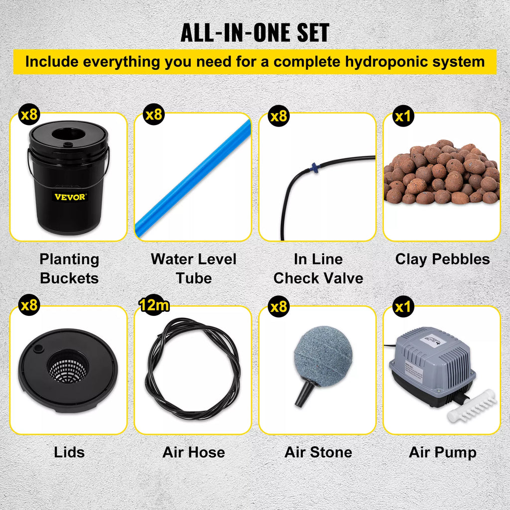 8-Bucket DWC Hydroponic System 5 Gallon Capacity