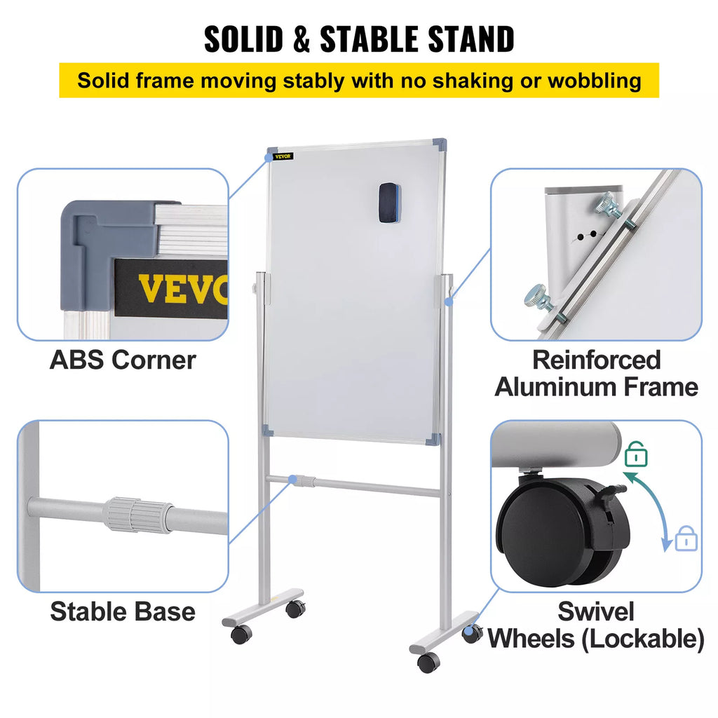 36" x 24" Double-Sided Magnetic Whiteboard with Mobile Stand