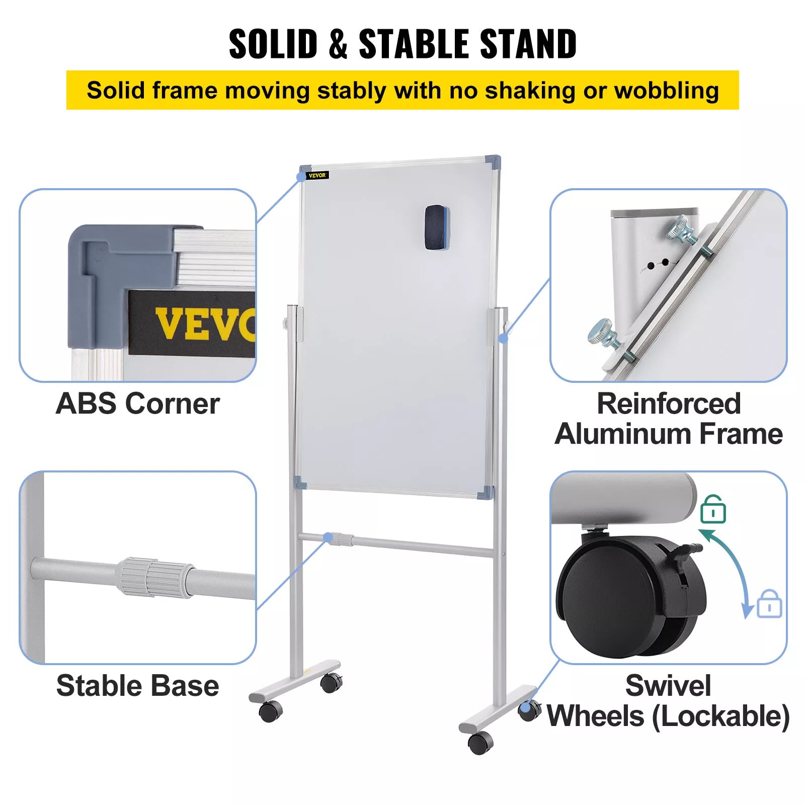 36" x 24" Double-Sided Magnetic Whiteboard with Mobile Stand