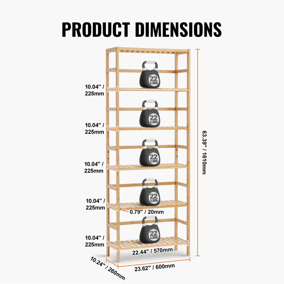 6-Tier Natural Bamboo Ladder Shelf for Books, Plants & Storage Use