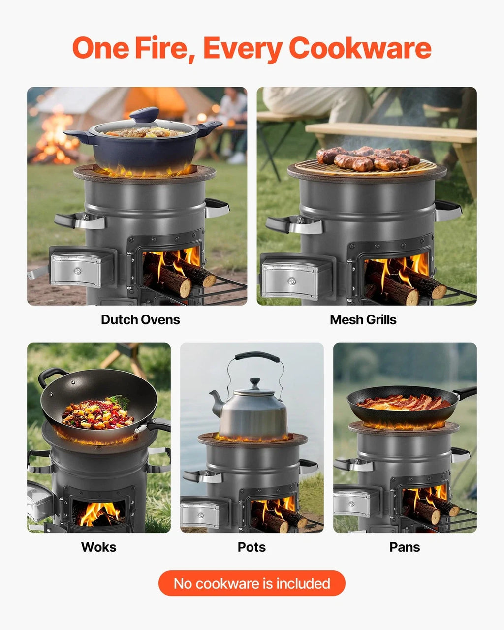 Camping Stove Portable Wood Charcoal Cooker Double Door