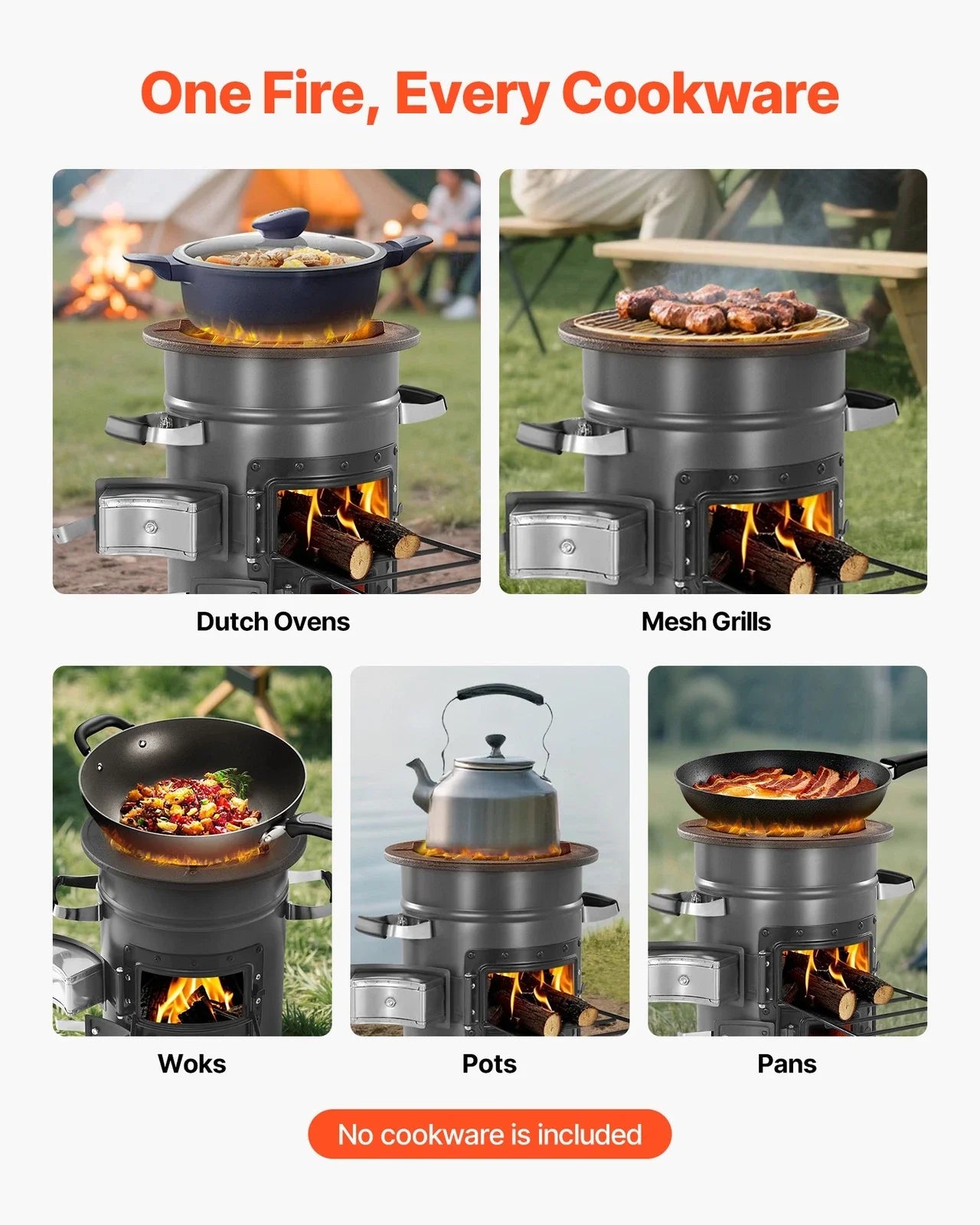 Camping Stove Portable Wood Charcoal Cooker Double Door