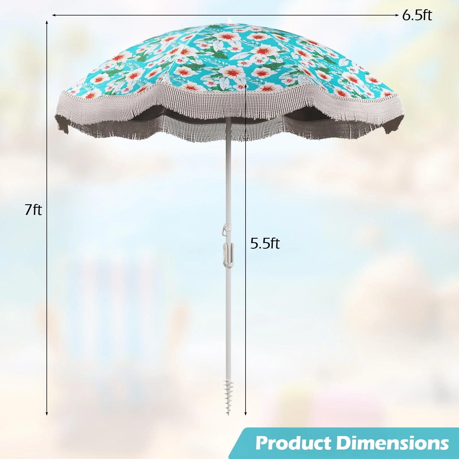 6.5 Ft Patio Fringe Umbrella with Adjustable Tilt & Carry Bag Green