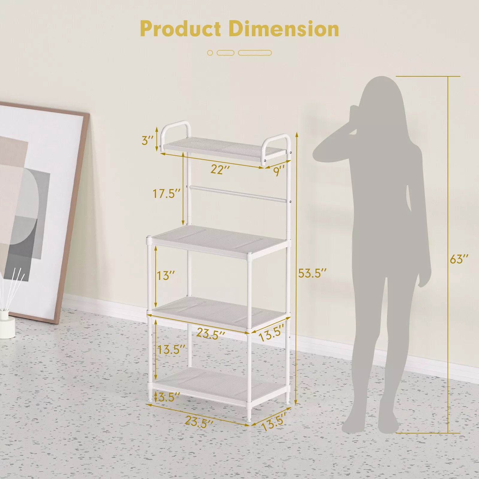 4-Tier White Metal Microwave Stand with Storage Shelves for Kitchen