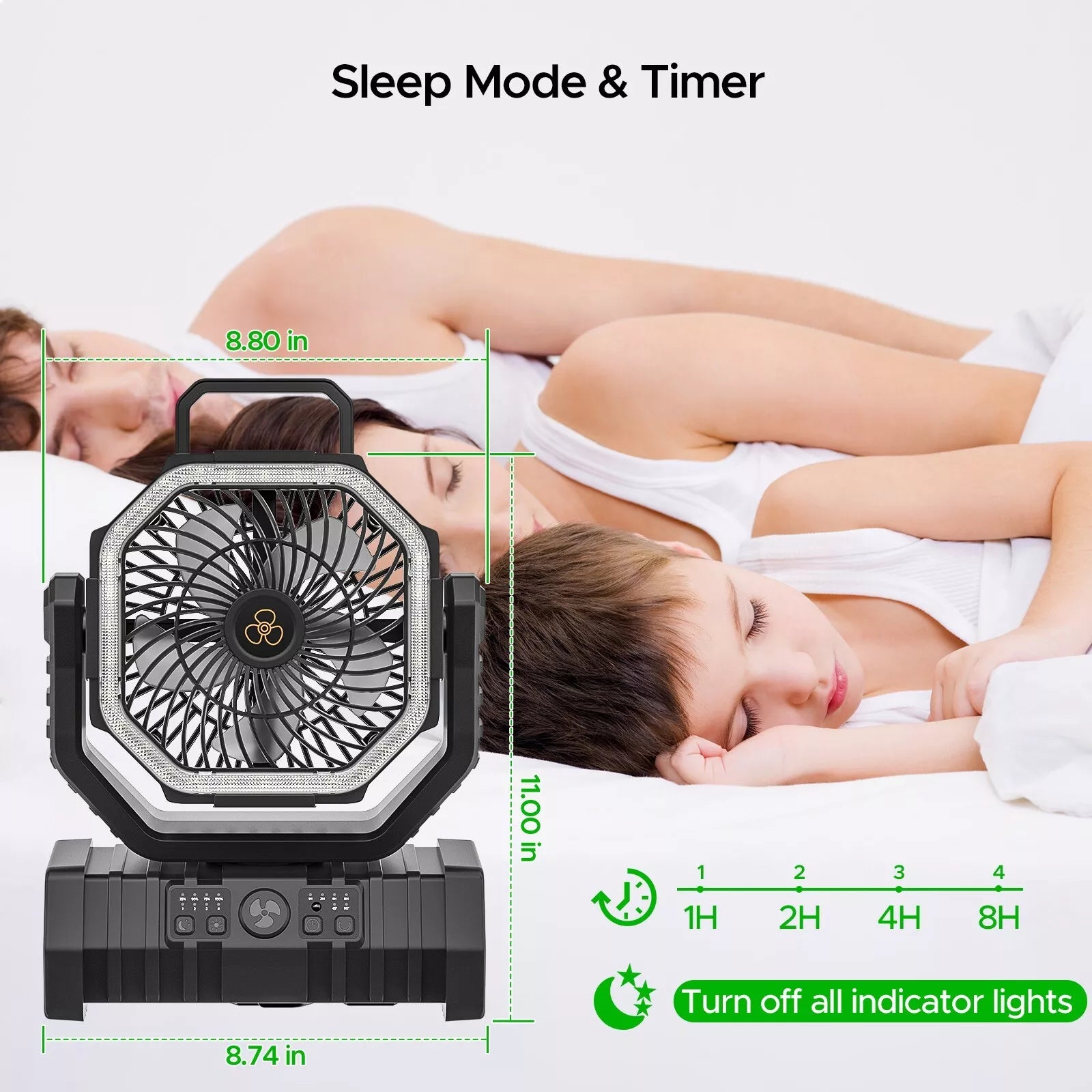 20000mAh Rechargeable Camping Fan with LED Light, USB & Remote Control