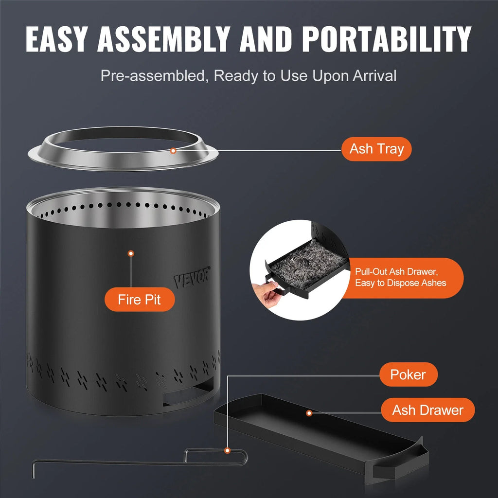 15.8 Inch Smokeless Fire Pit Stainless Steel Wood Burning Outdoor