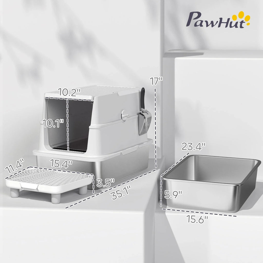 XL Stainless Steel Enclosed Cat Litter Box with Lid and Odor Control