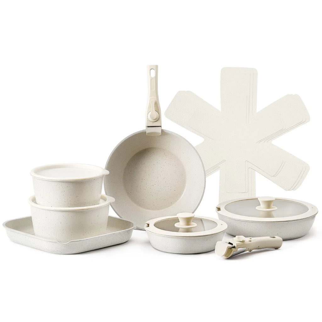 17-Piece Nonstick Pots and Pans Set with Detachable Handle & Lids