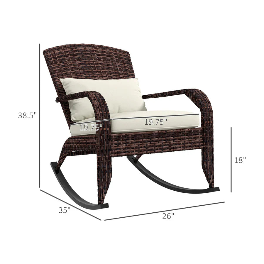 Patio Wicker Adirondack Rocking Chair Rattan Lounge Rocker w/ Cushion