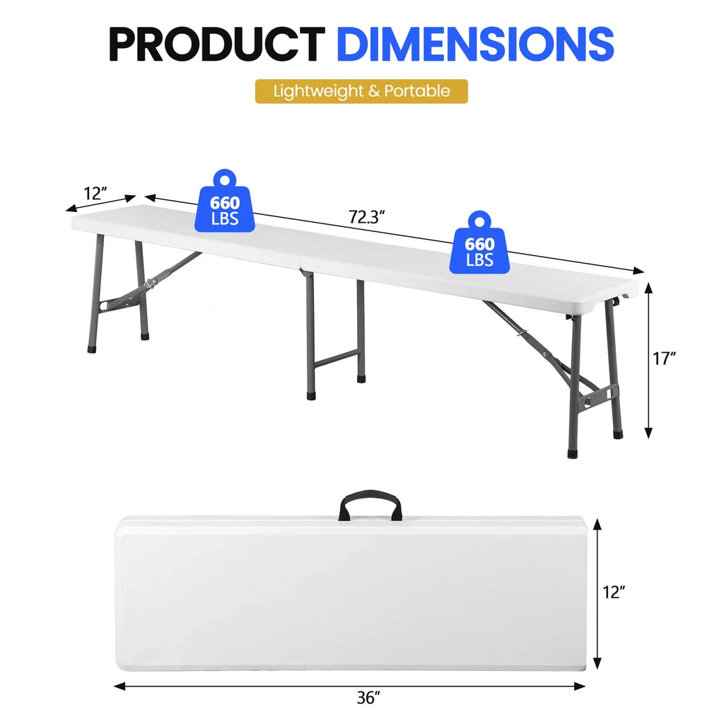 2pcs 6ft Folding Outdoor Benches with Handle for Garden or Picnic