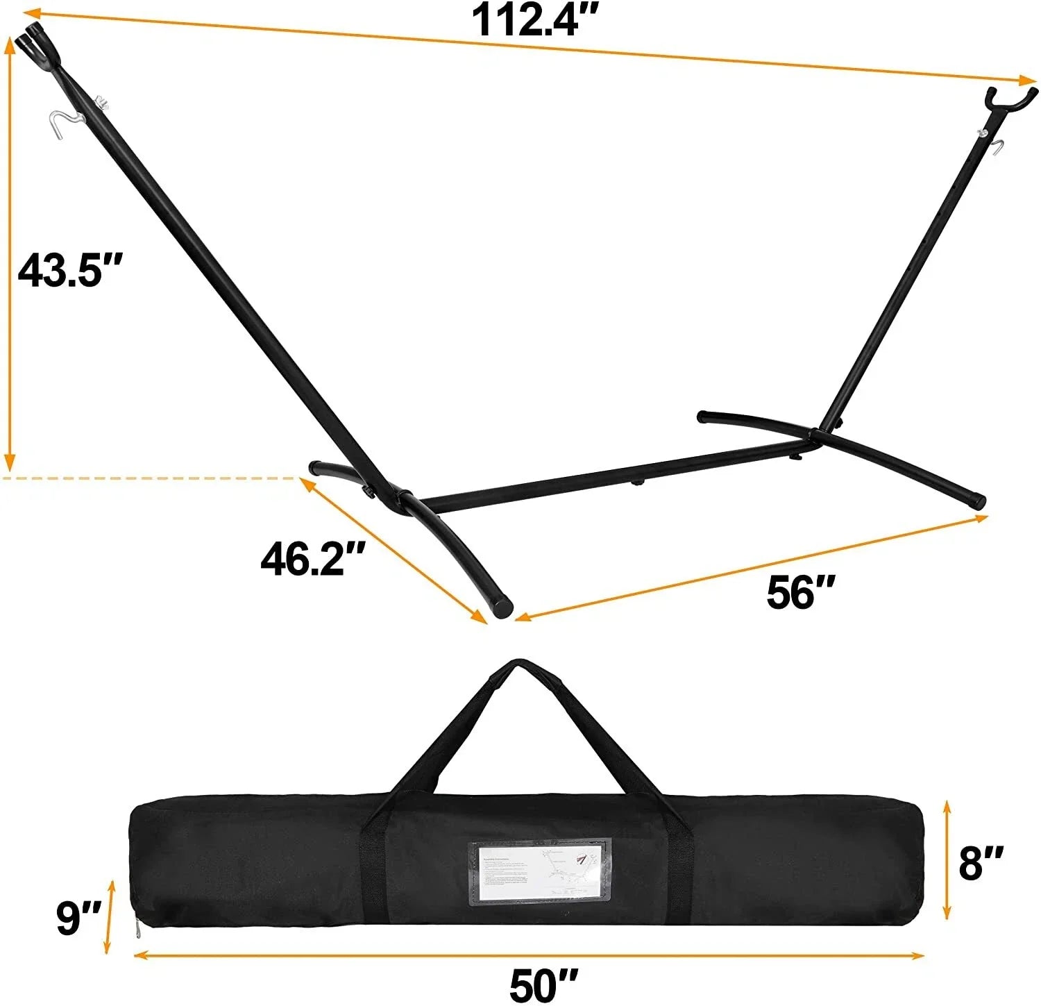 9FT Adjustable Hammock Chair Stand with Carry Case and Steel Frame