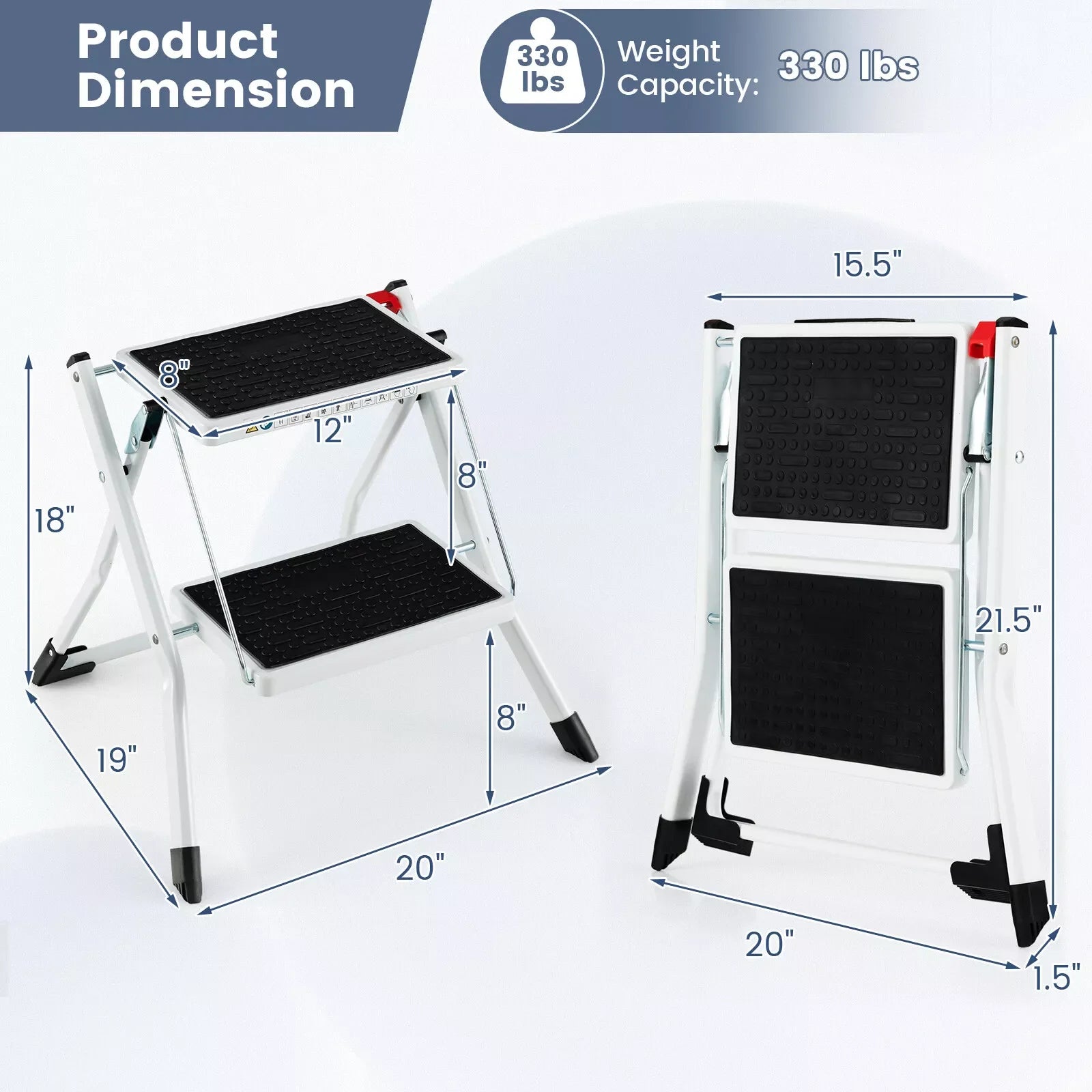 Foldable 2-Step Ladder with Handle, Non-Slip Pedals, 330 lb Capacity