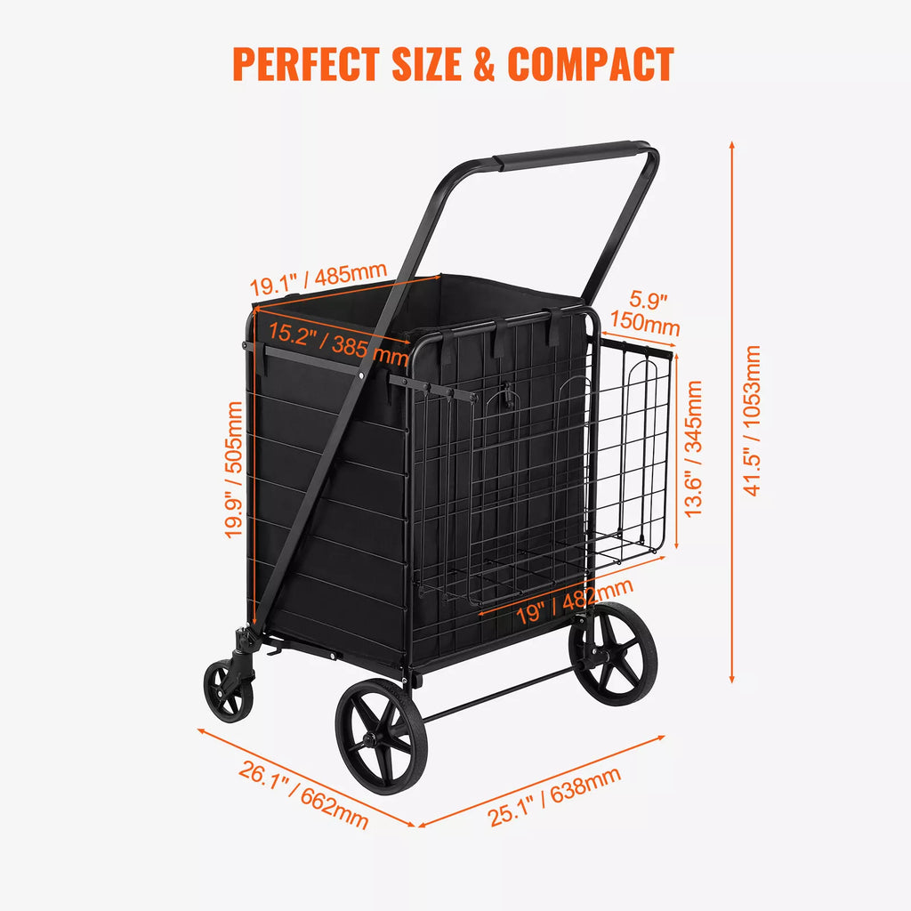 Folding Shopping Cart with Double Baskets 330 lbs Heavy Duty