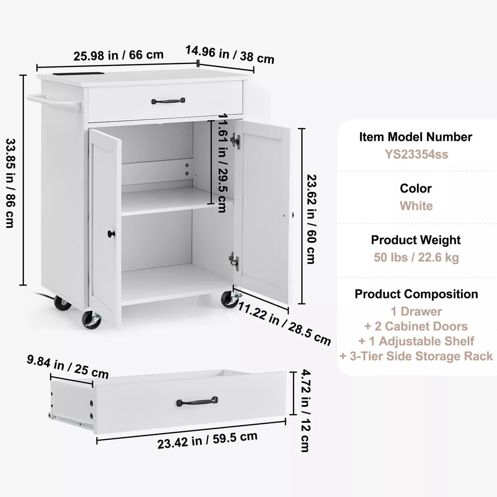 Rolling Kitchen Island Cart Storage Shelves Power Strip