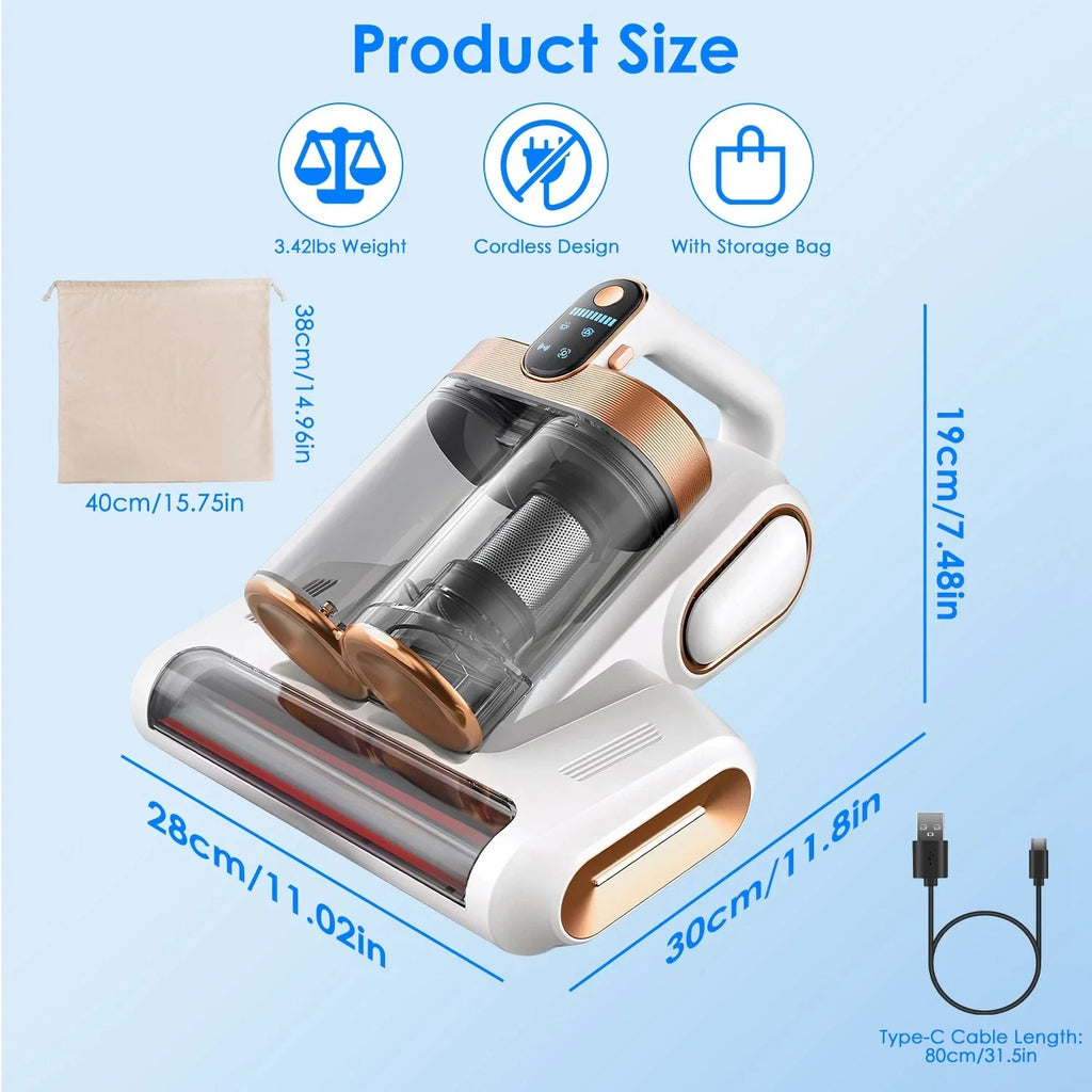 Cordless UV Bed Vacuum Cleaner 16KPa Anti-Mite 200W Deep Clean