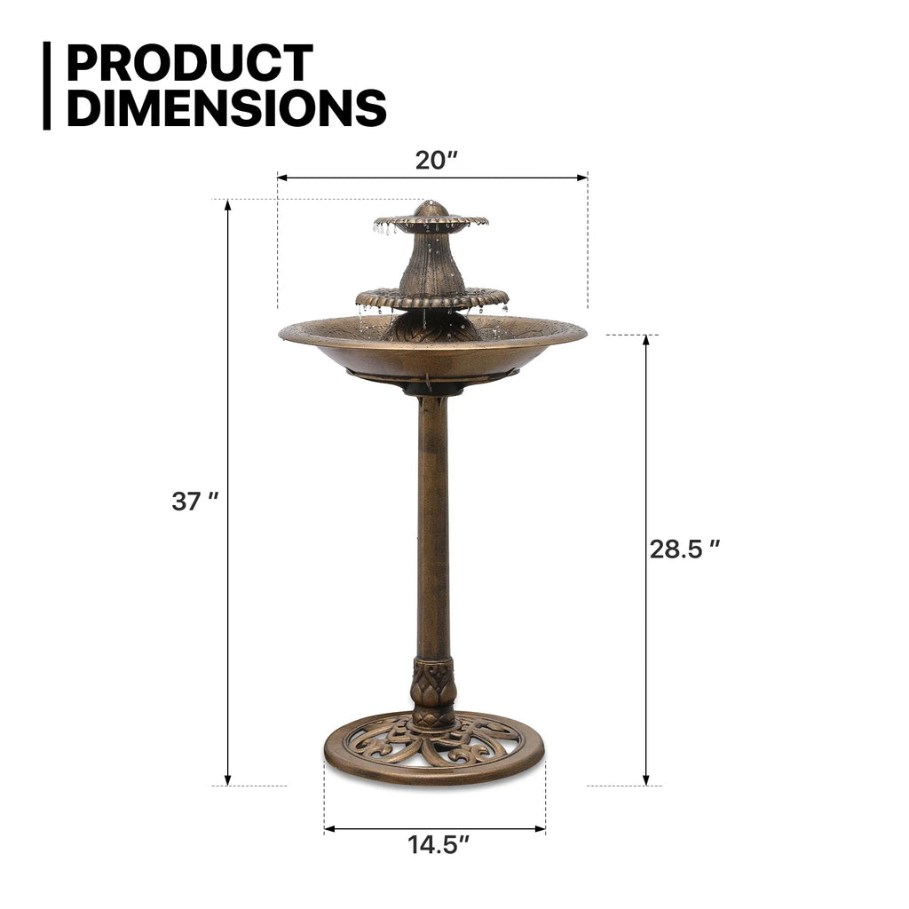 35" Bronze 3-Tier Pedestal Bird Bath Fountain with Electric Pump