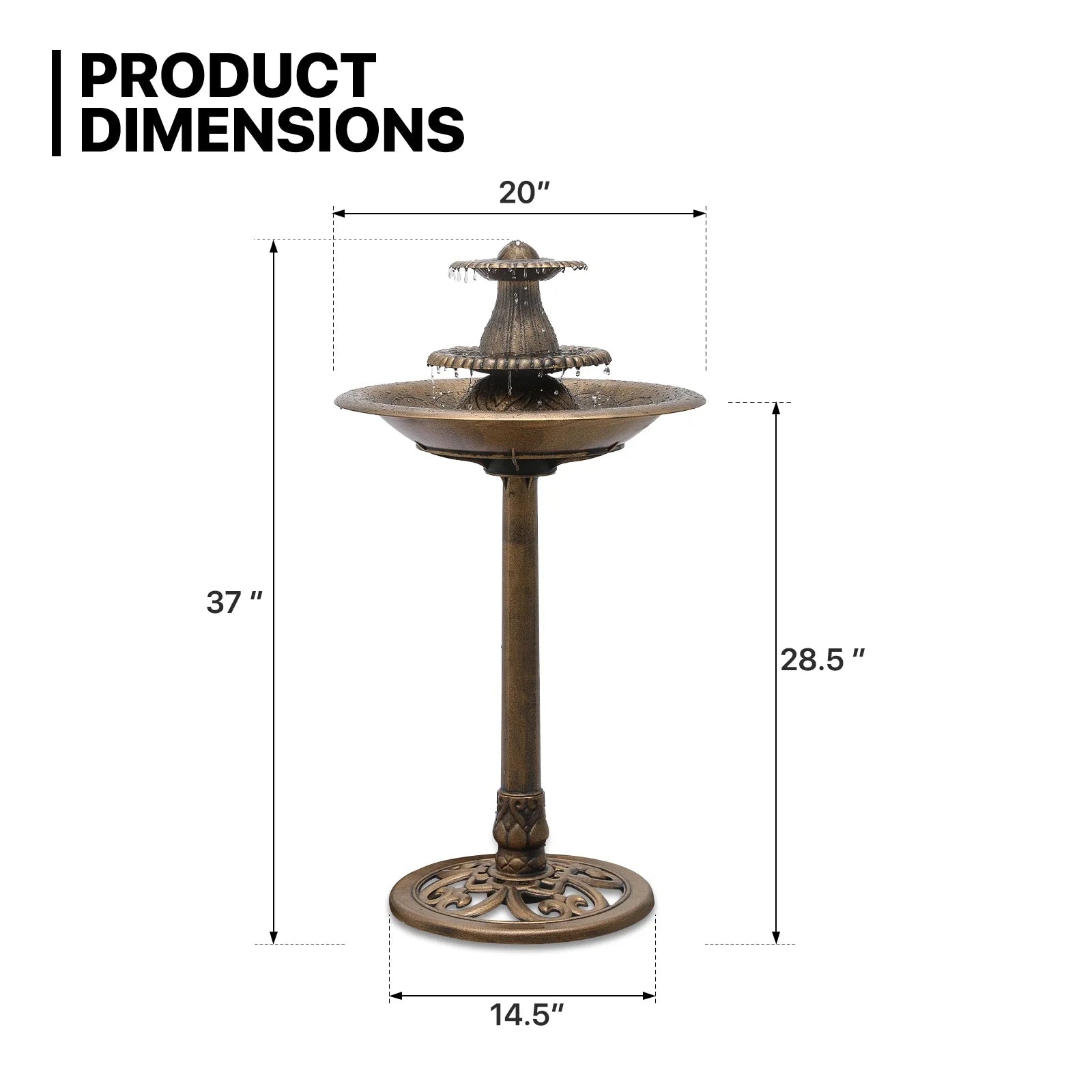 35" Bronze 3-Tier Pedestal Bird Bath Fountain with Electric Pump