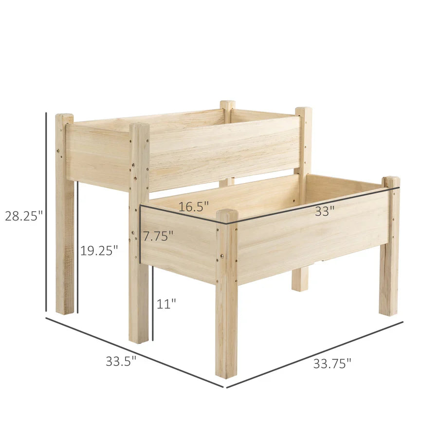 2-Tier Wooden Raised Garden Bed Planter Box Outdoors 34"x34"x28"