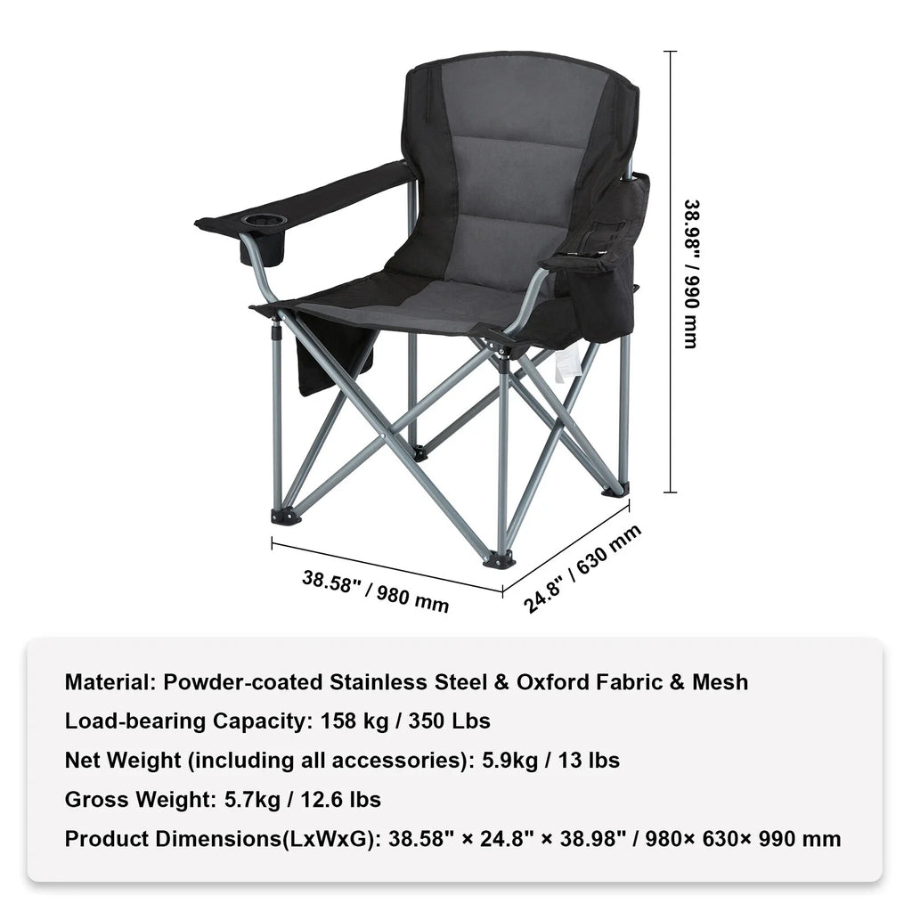 Foldable Outdoor Camping Chair with Storage Pockets and Cup Holder