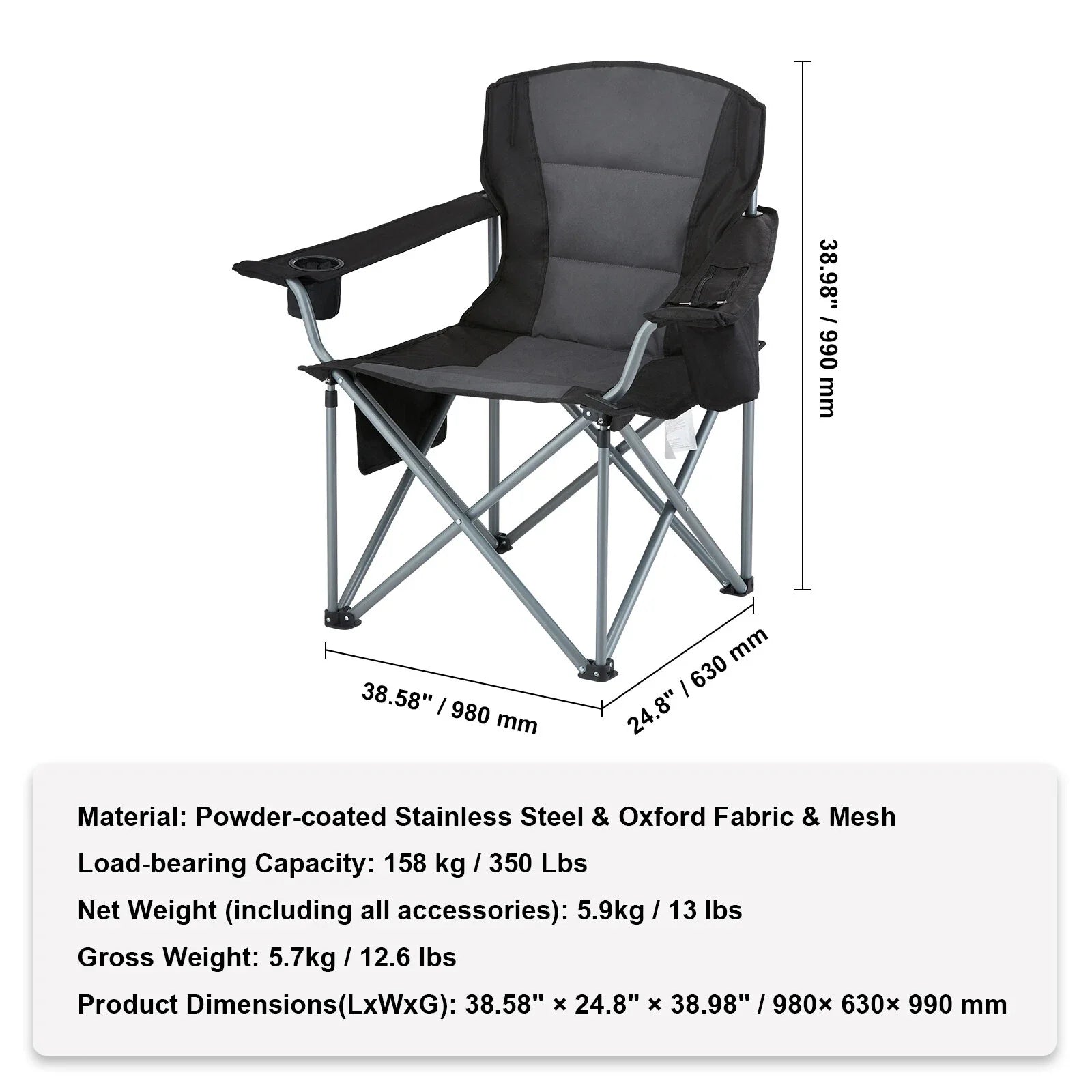 Foldable Outdoor Camping Chair with Storage Pockets and Cup Holder
