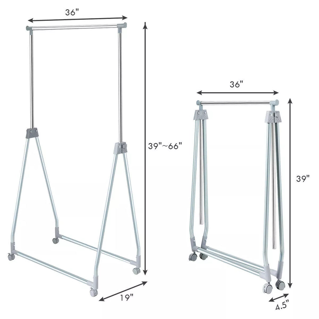 Foldable Garment Rack with Wheels Extendable Heavy-Duty