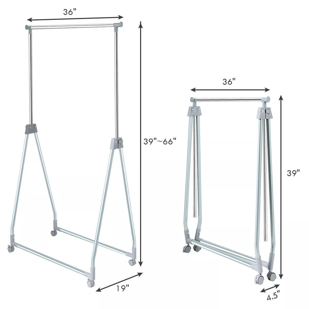 Foldable Garment Rack with Wheels Extendable Heavy-Duty