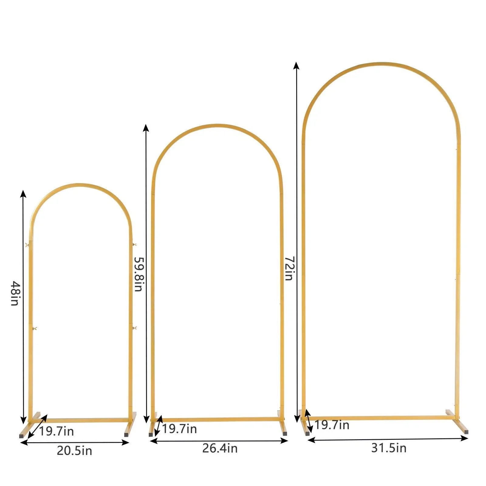 Gold Metal Wedding Arch Backdrop Stand Set of 3 Frames for Events