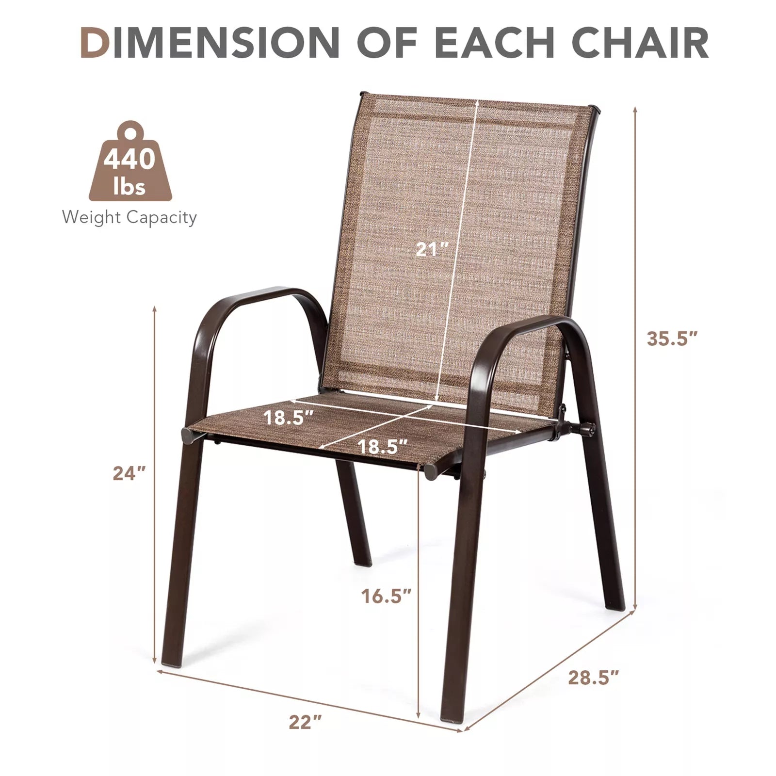 Set of 2 Outdoor Dining Chairs with Steel Frame Brown