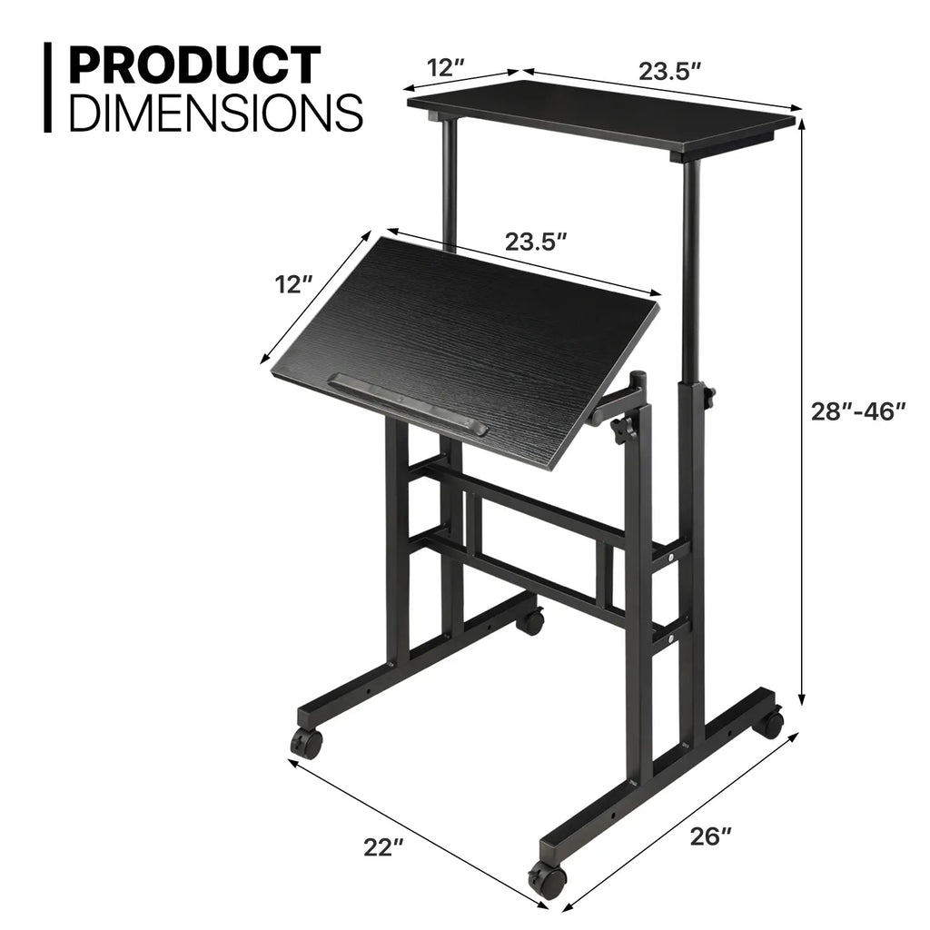 Adjustable Height Mobile Standing Desk Ergonomic Workstation