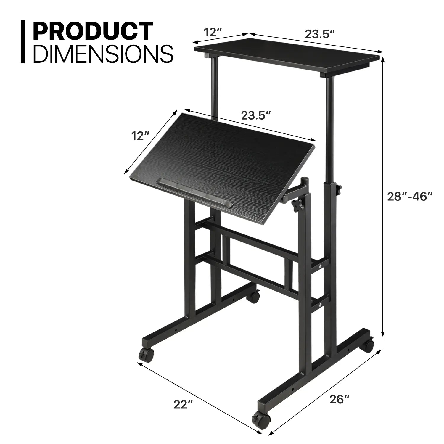 Adjustable Height Mobile Standing Desk Ergonomic Workstation