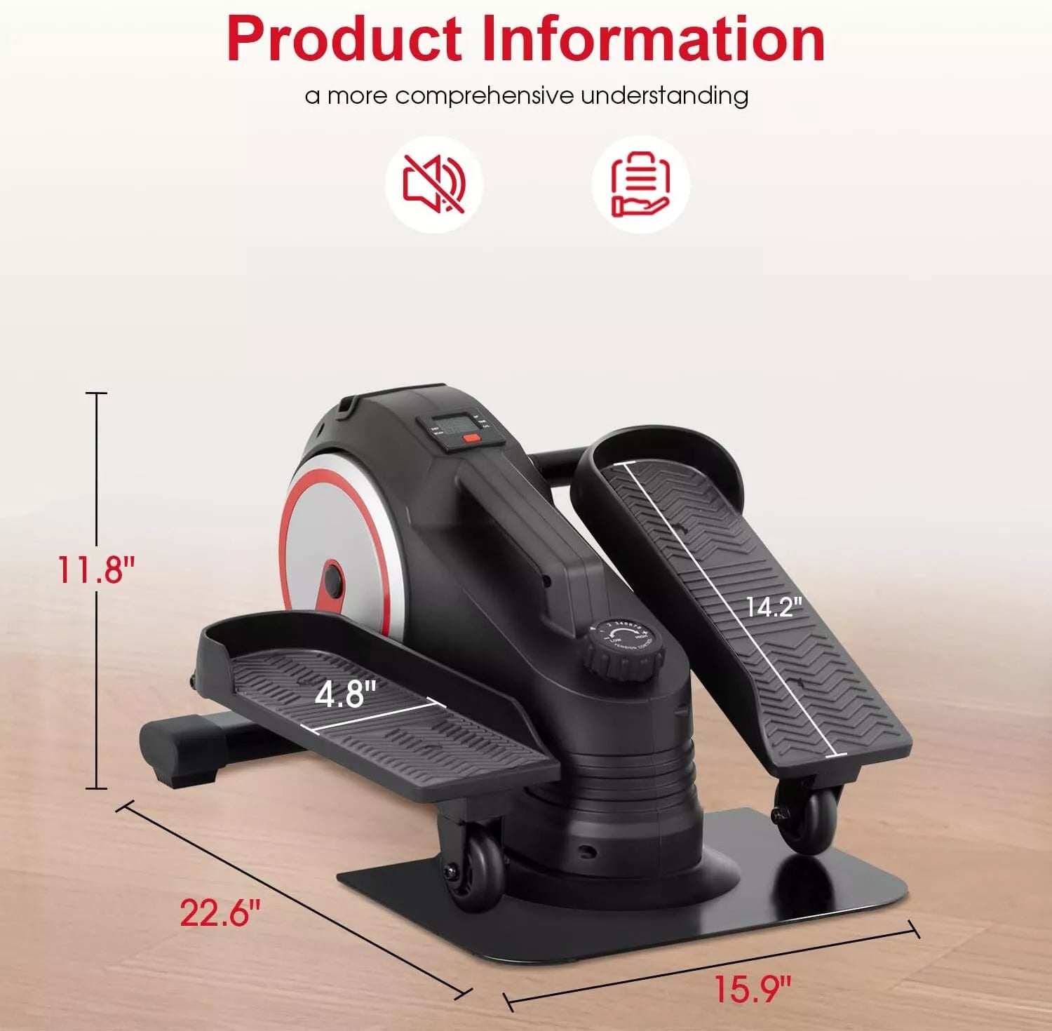 Under Desk Elliptical Machine with 8 Speeds Quiet Motor and Display
